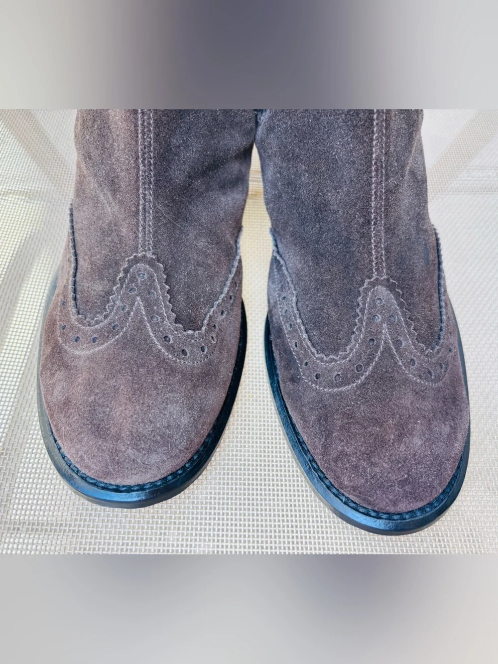 Jenrigò Suede Brogue Wingtip Chelsea Boots Italy Made Style 38.5 Dark Brown